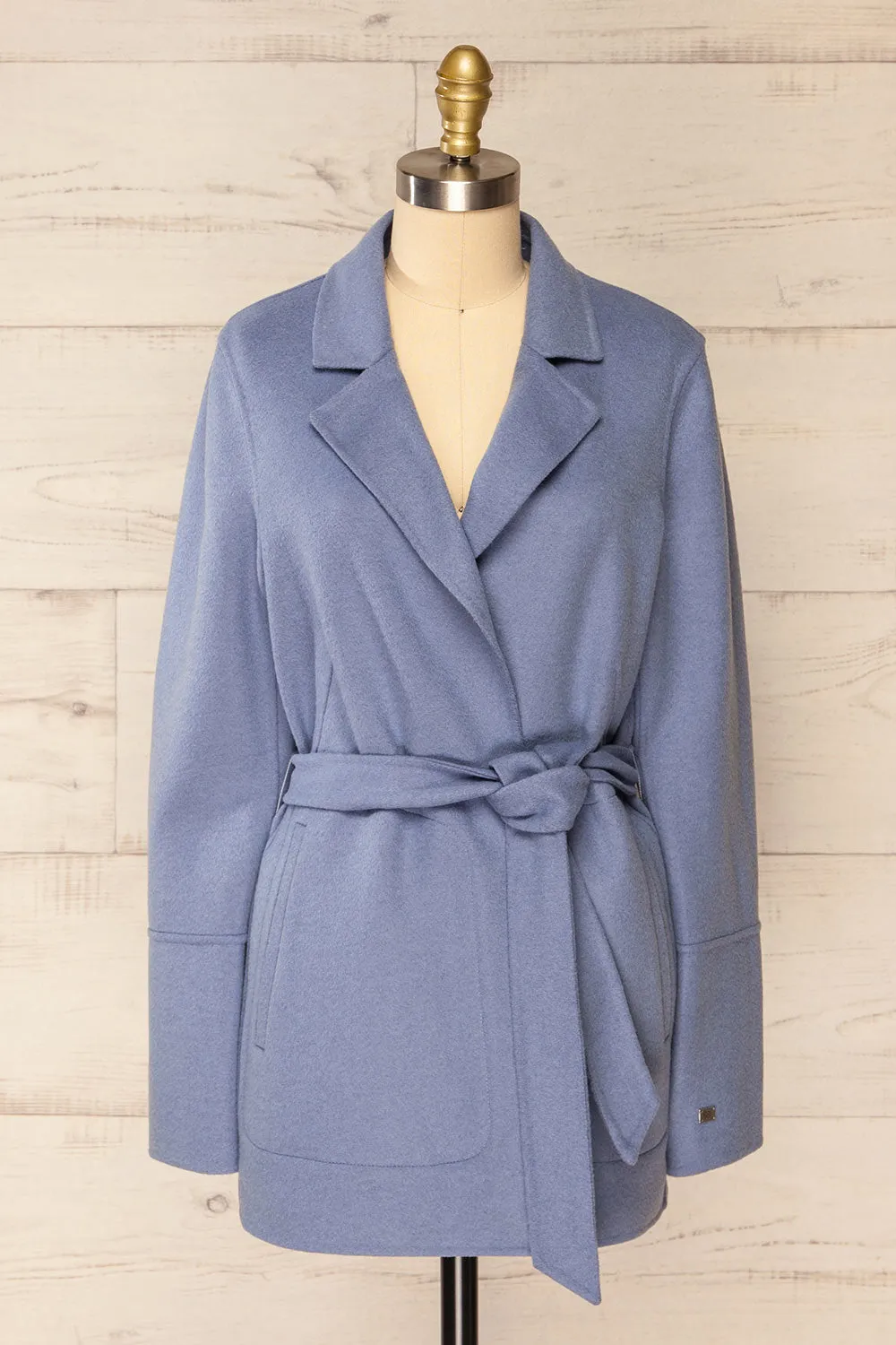 Gabby Blue | Mid-Length Wool Coat w/ Belt