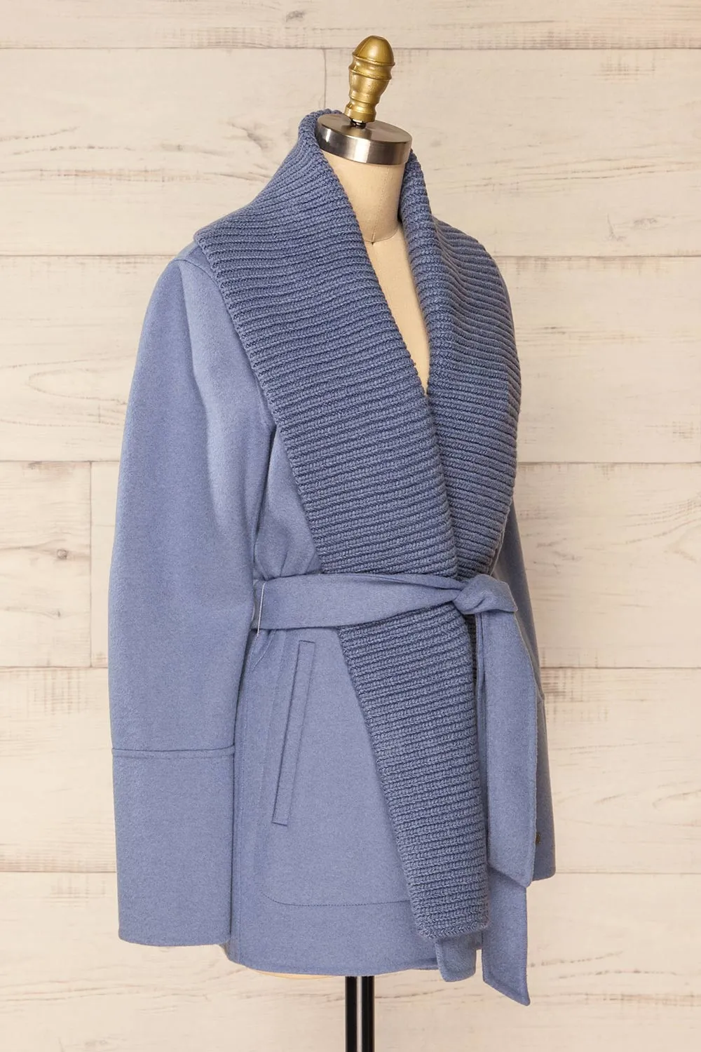 Gabby Blue | Mid-Length Wool Coat w/ Belt