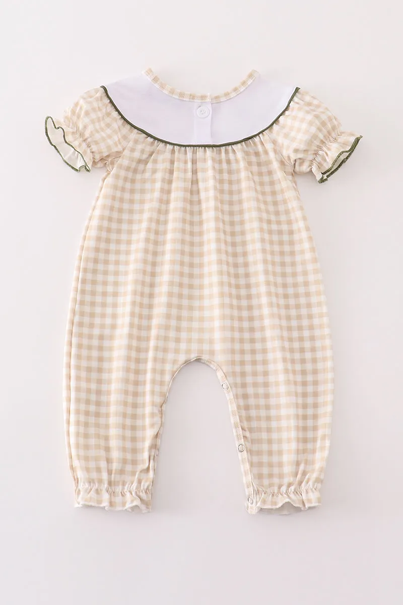 Gingham hunting embroidery girl romper