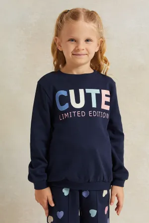 Girls Navy Cute Print Sweatshirt