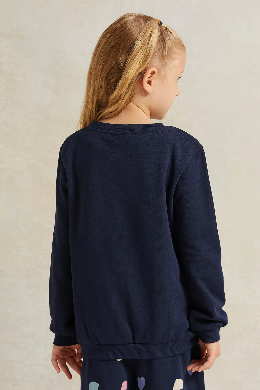 Girls Navy Cute Print Sweatshirt