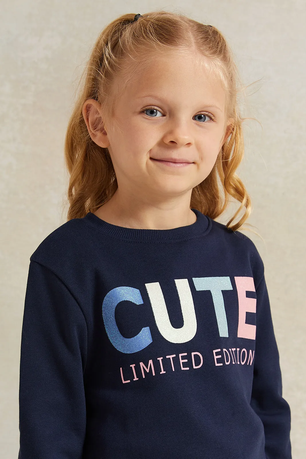 Girls Navy Cute Print Sweatshirt