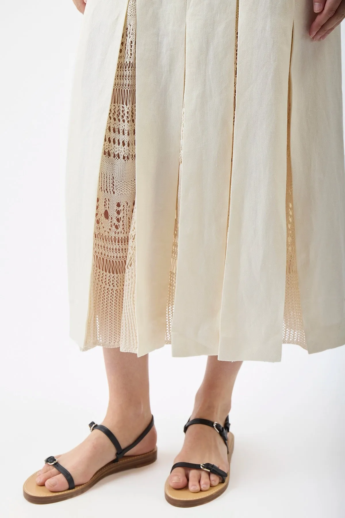 Godard Pleated Dress in Ivory Textured Linen