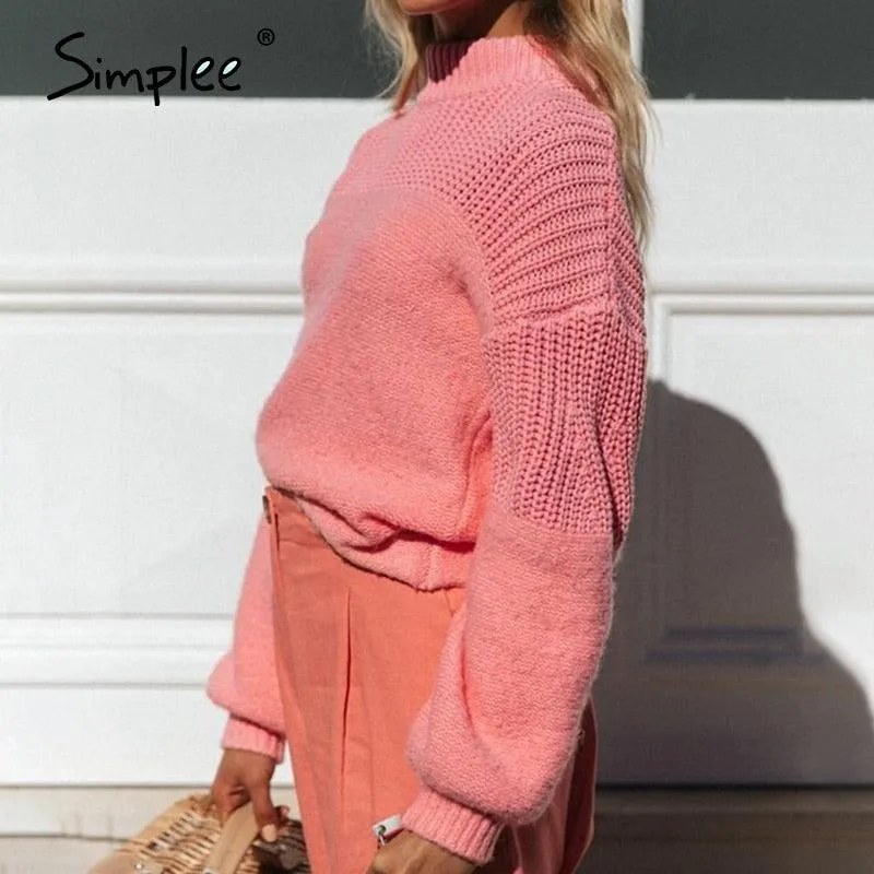 Great Elegant Stitching Loose Women's Pullover - Casual Drop Shoulder Sleeve Knitted Sweater - Winter Fashion Sweater (TB8C)