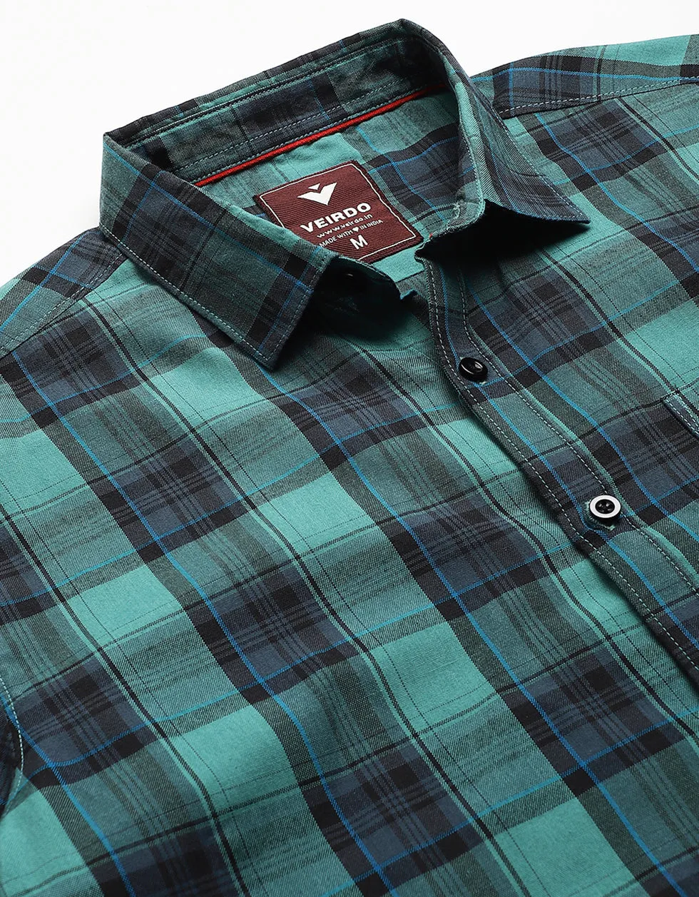 Green Checks Printed Shirt