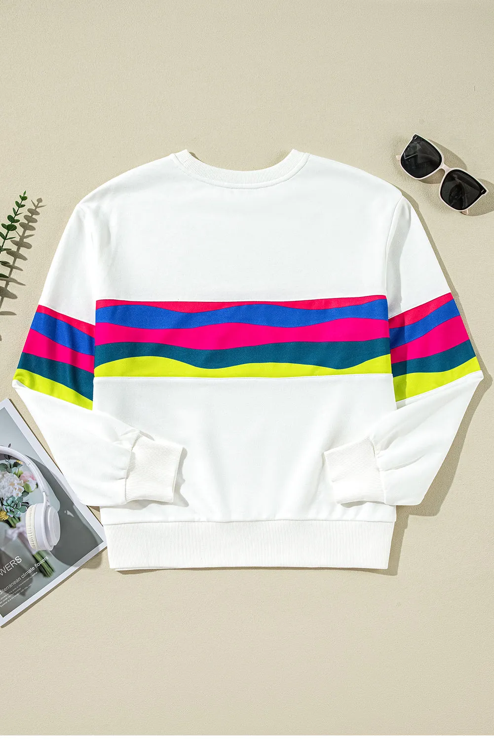 Green Colourful Striped Accent Long Sleeve T Shirt