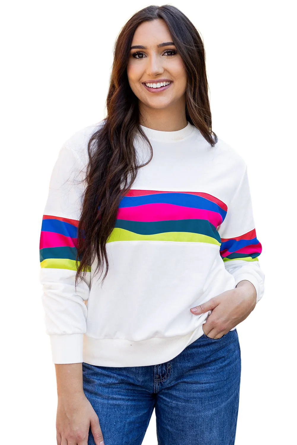 Green Colourful Striped Accent Long Sleeve T Shirt