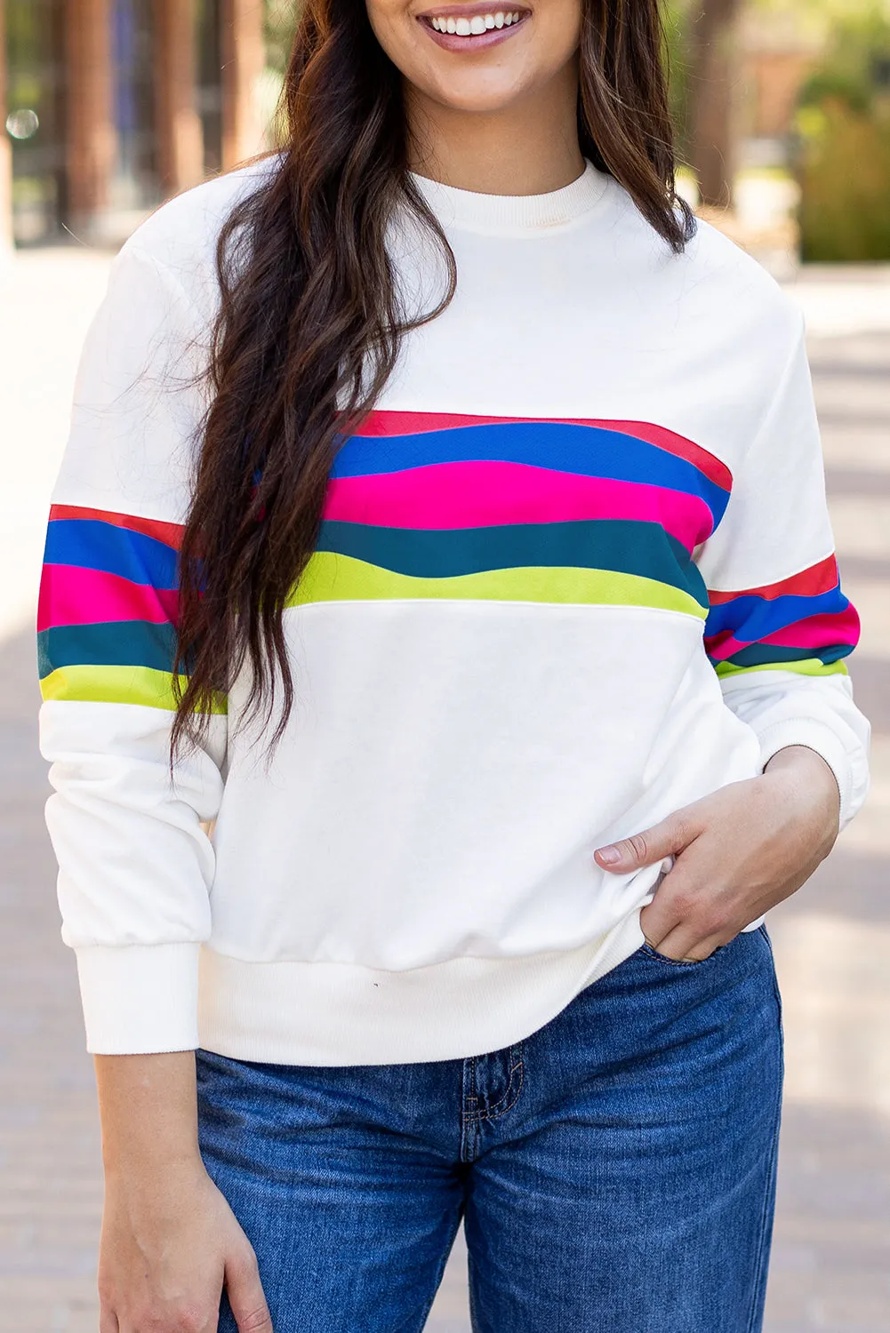 Green Colourful Striped Accent Long Sleeve T Shirt