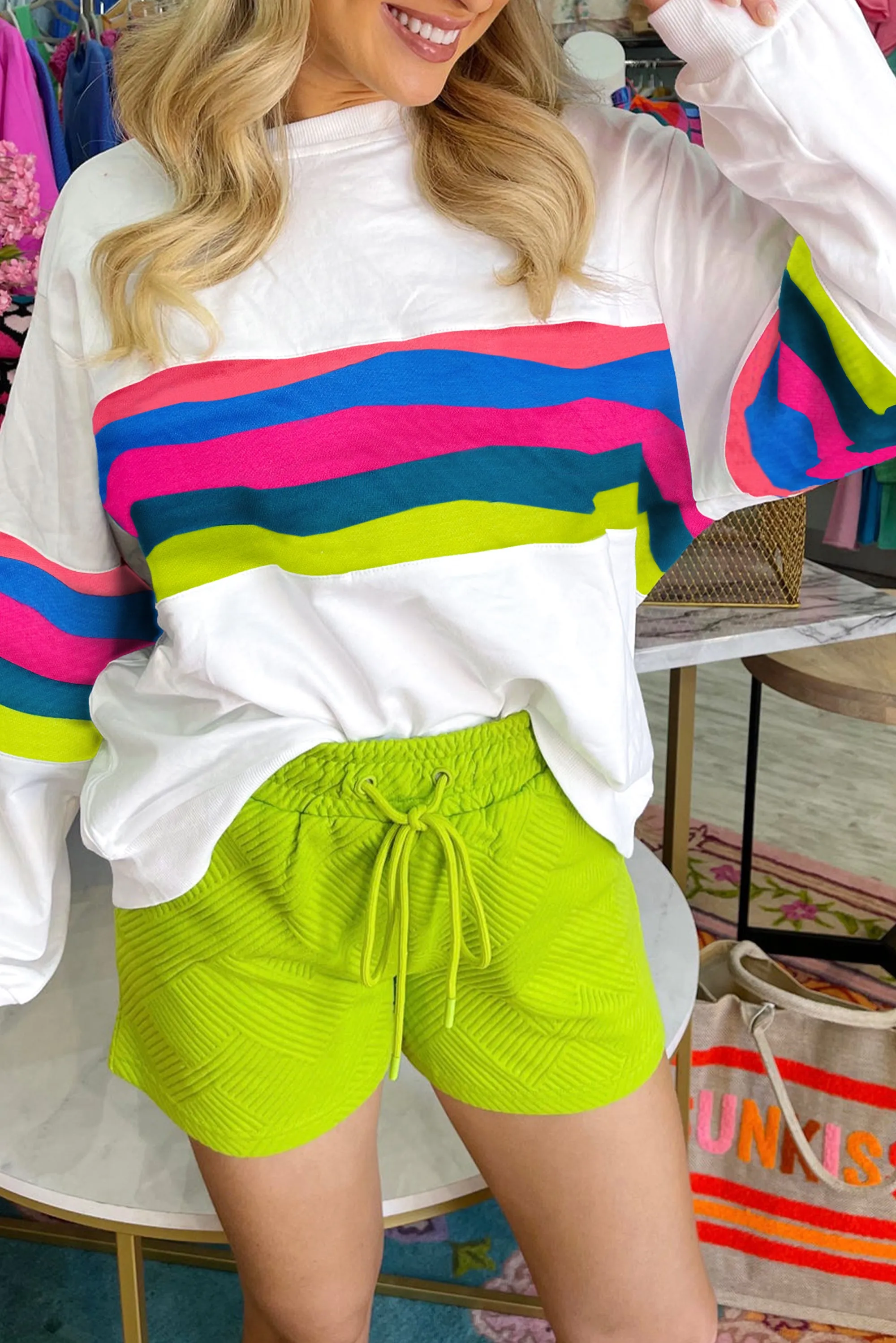 Green Colourful Striped Accent Long Sleeve T Shirt