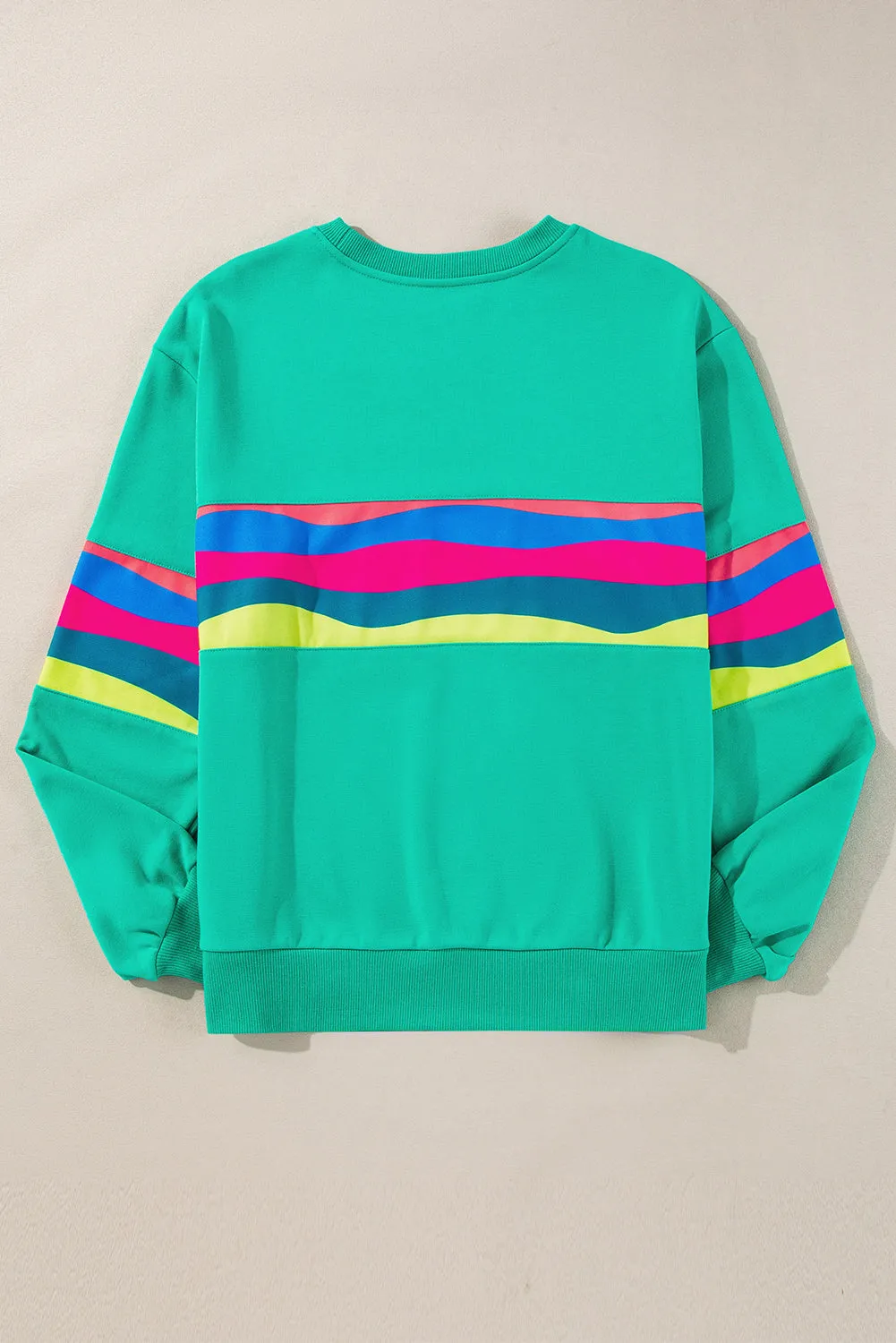 Green Colourful Striped Accent Long Sleeve T Shirt