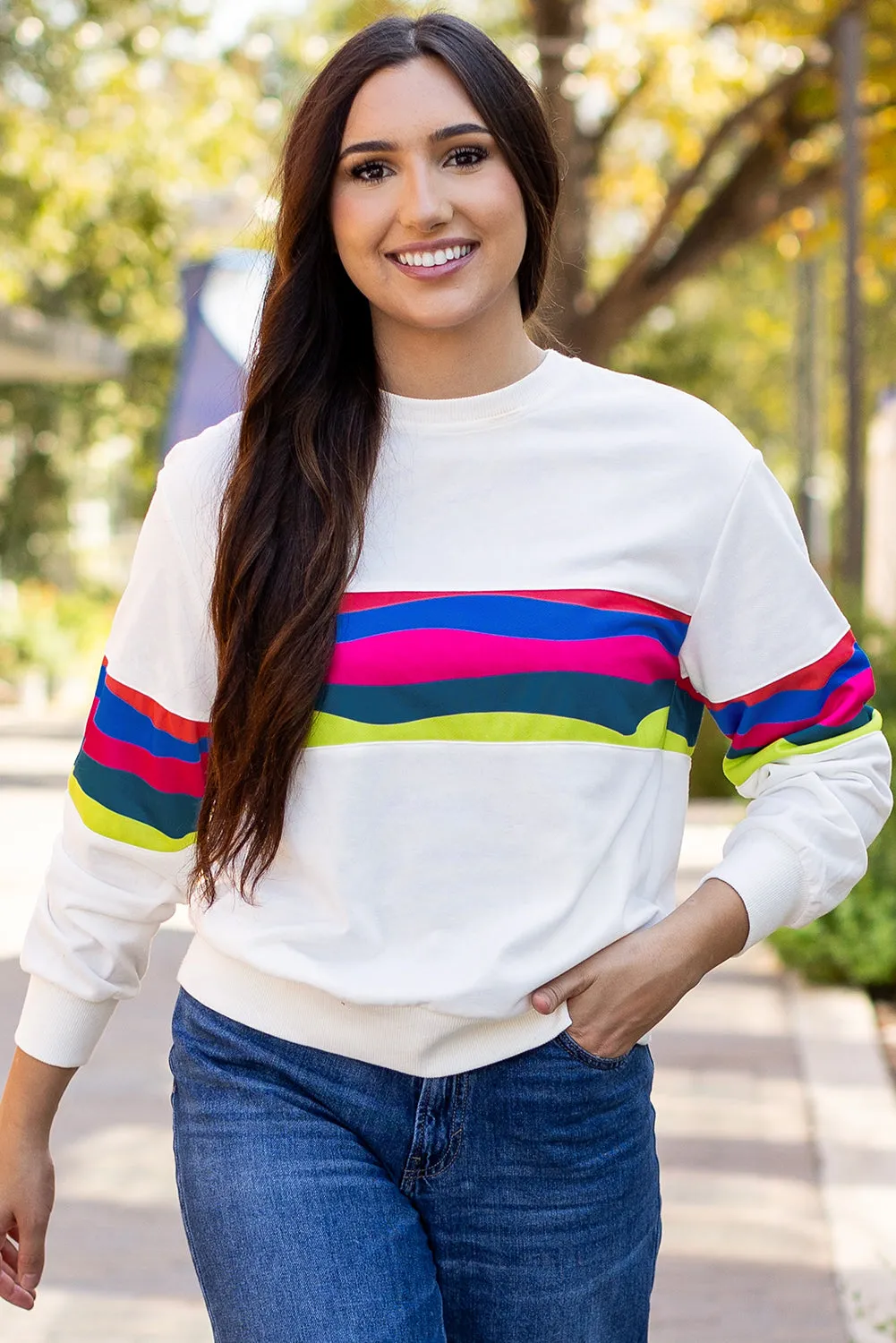 Green Colourful Striped Accent Long Sleeve T Shirt