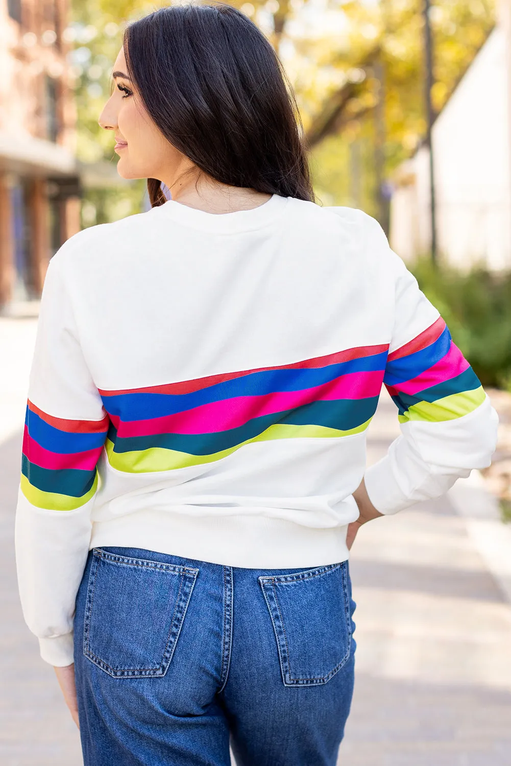 Green Colourful Striped Accent Long Sleeve T Shirt