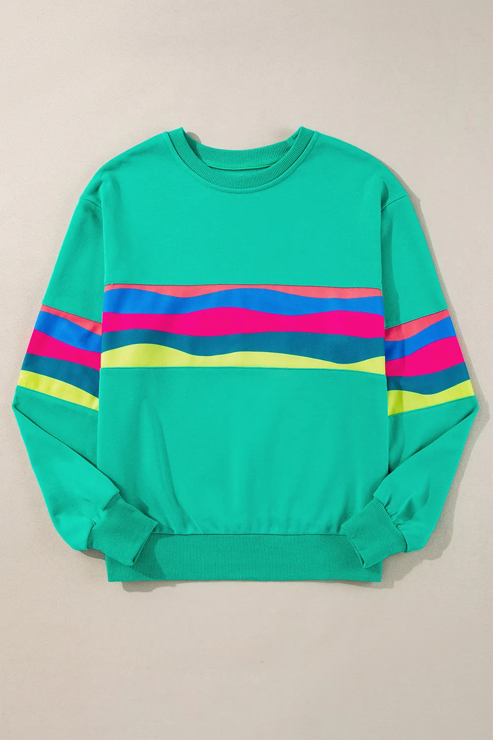 Green Colourful Striped Accent Long Sleeve T Shirt