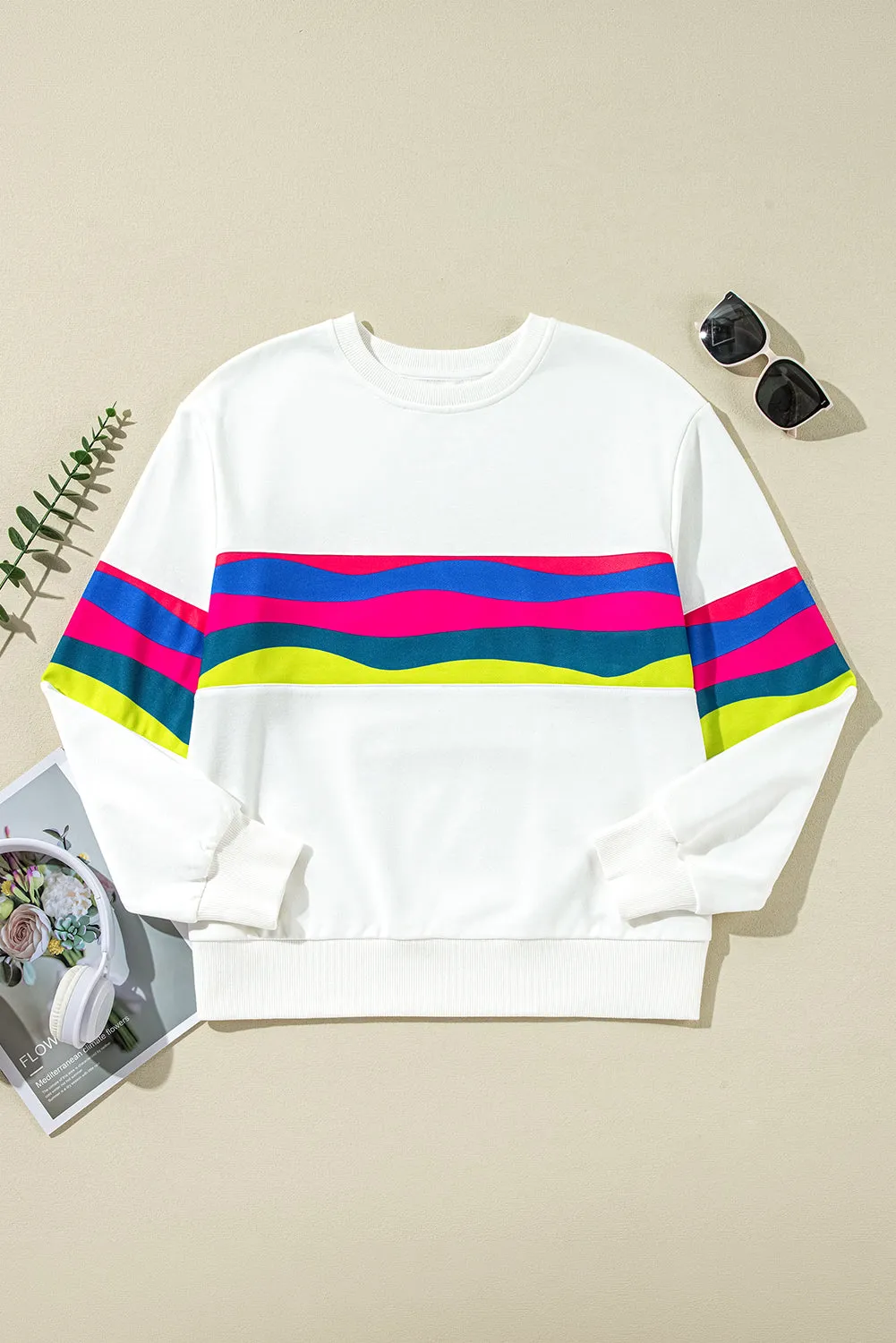 Green Colourful Striped Accent Long Sleeve T Shirt