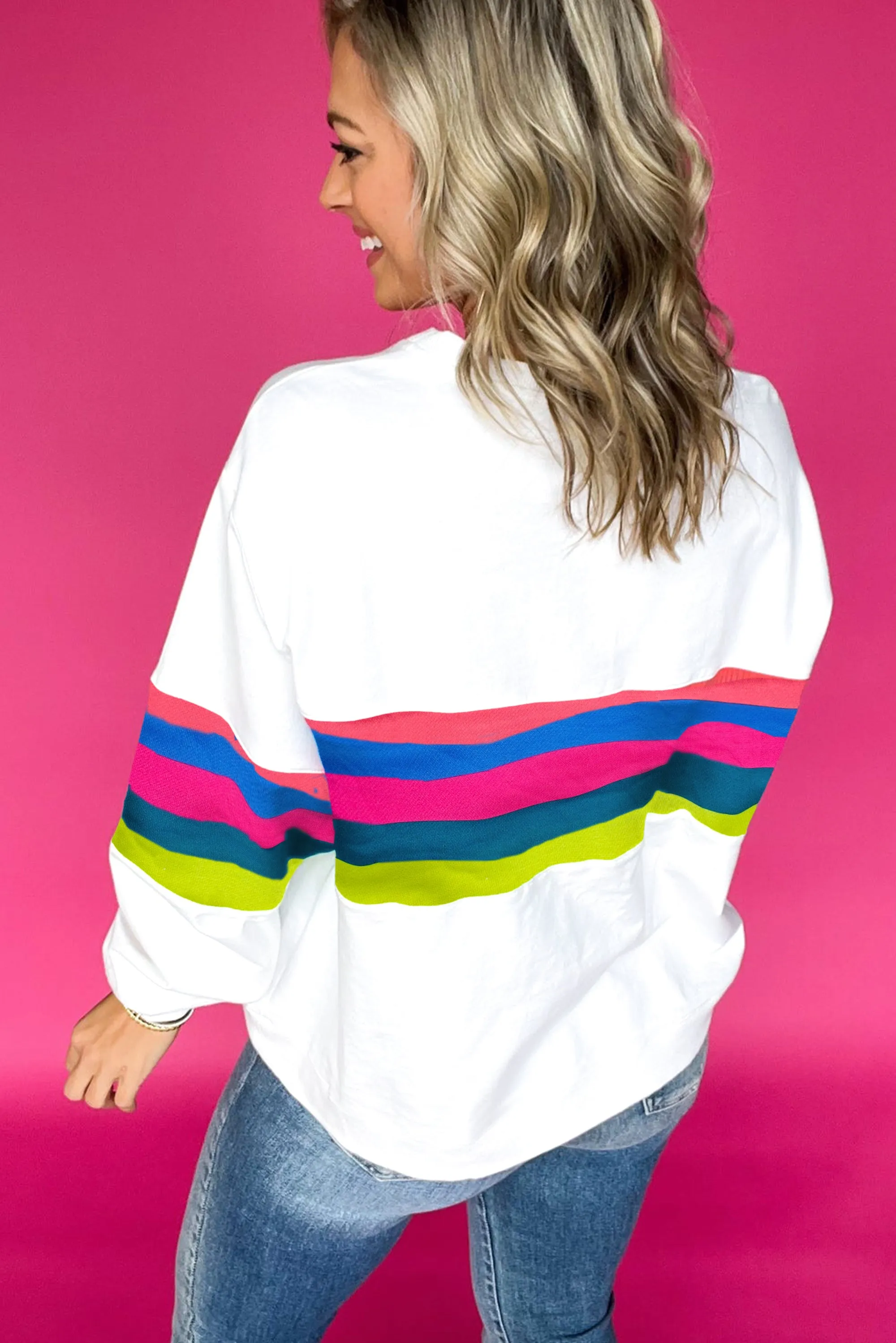 Green Colourful Striped Accent Long Sleeve T Shirt