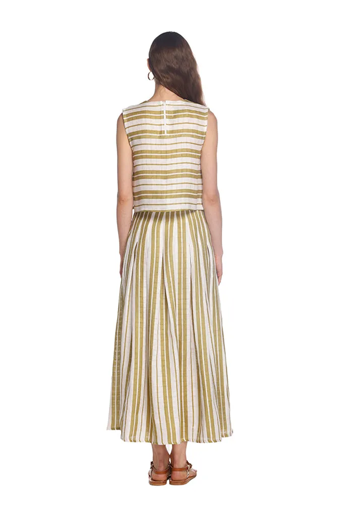 Green Striped Pleated Skirt