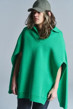 Green Wool Open Seam Polo Sweater