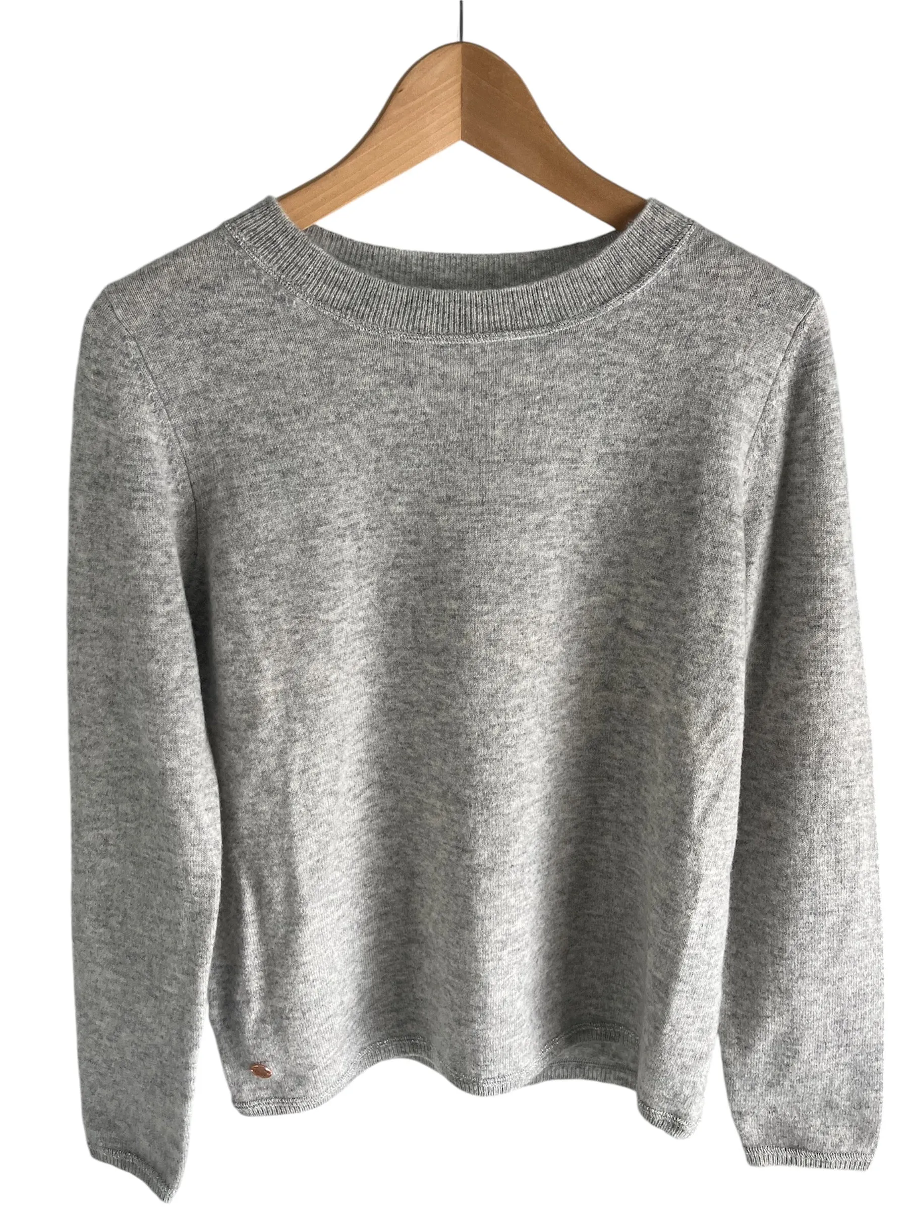 Grey boxy crew neck with orange diamante smiley face elbow patches