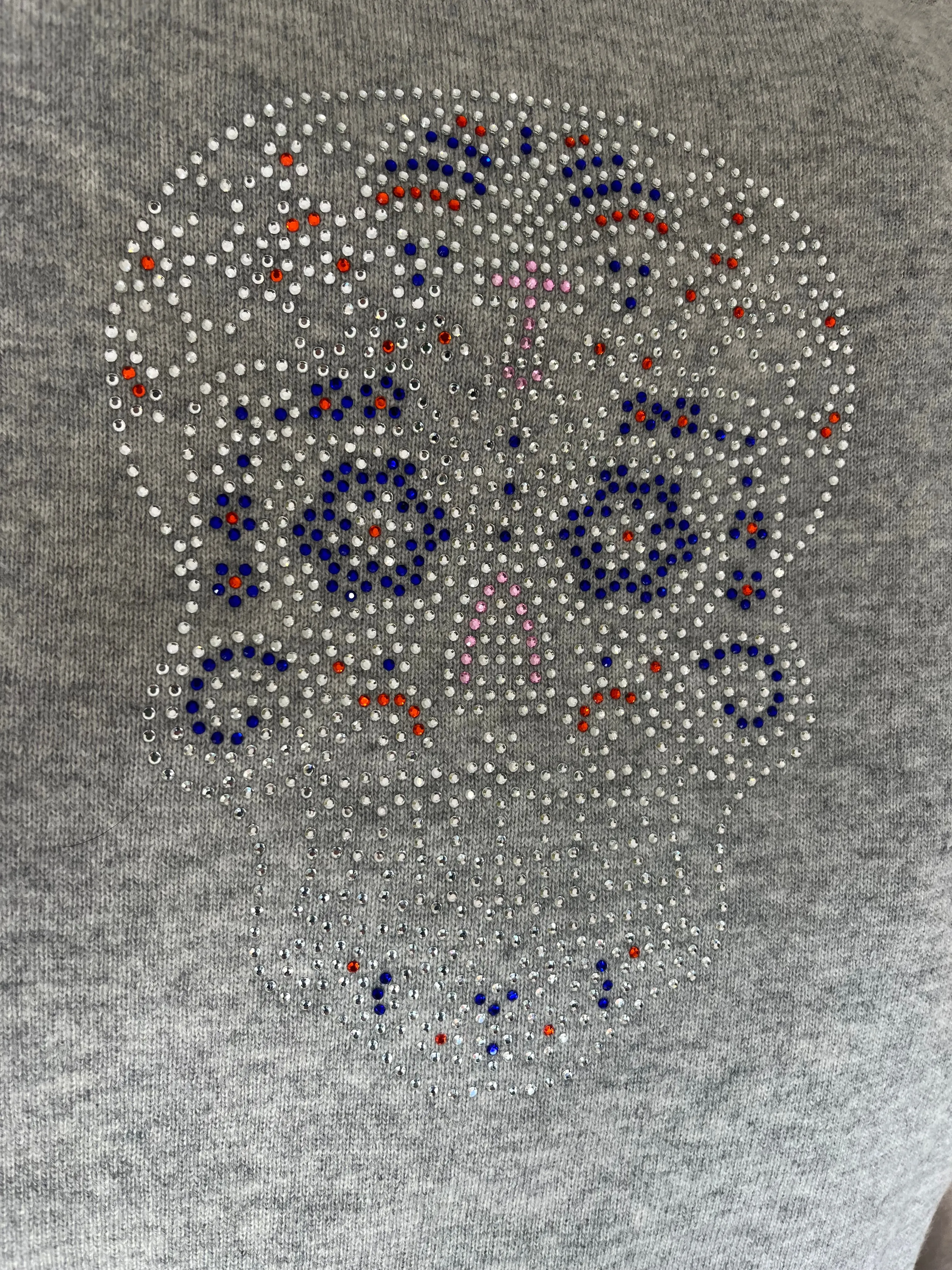 Grey boxy crew neck with "Day of the Dead" diamante back