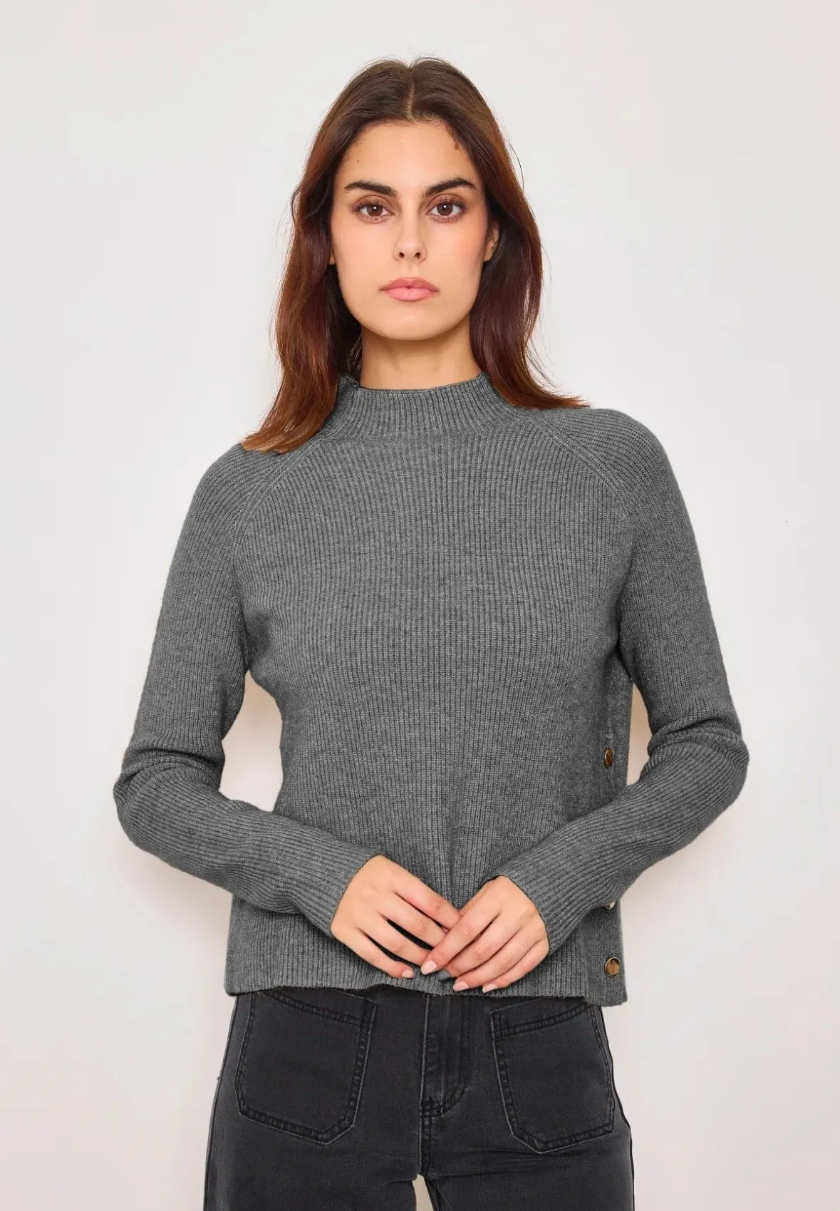 Grey Knit with side gold Buttons