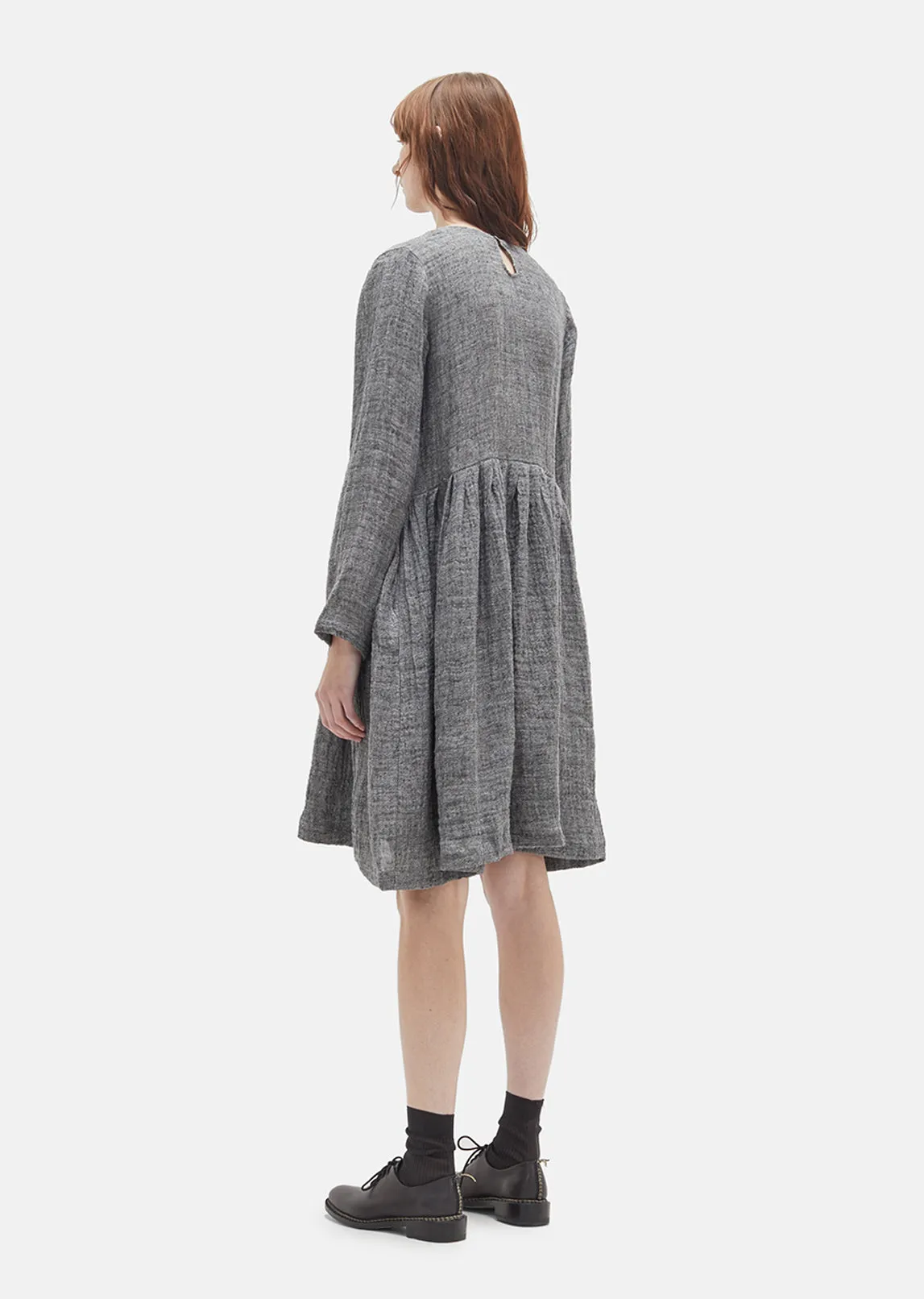 Grey Linen Pleated Dress