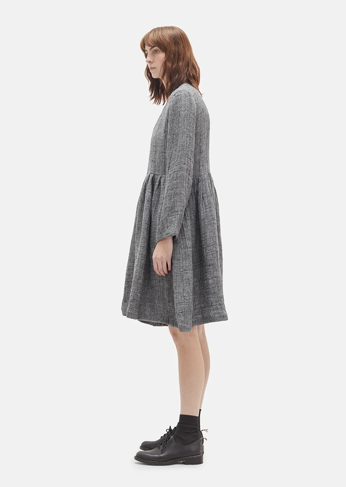 Grey Linen Pleated Dress