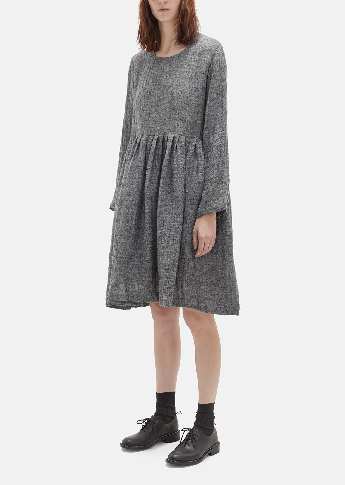 Grey Linen Pleated Dress