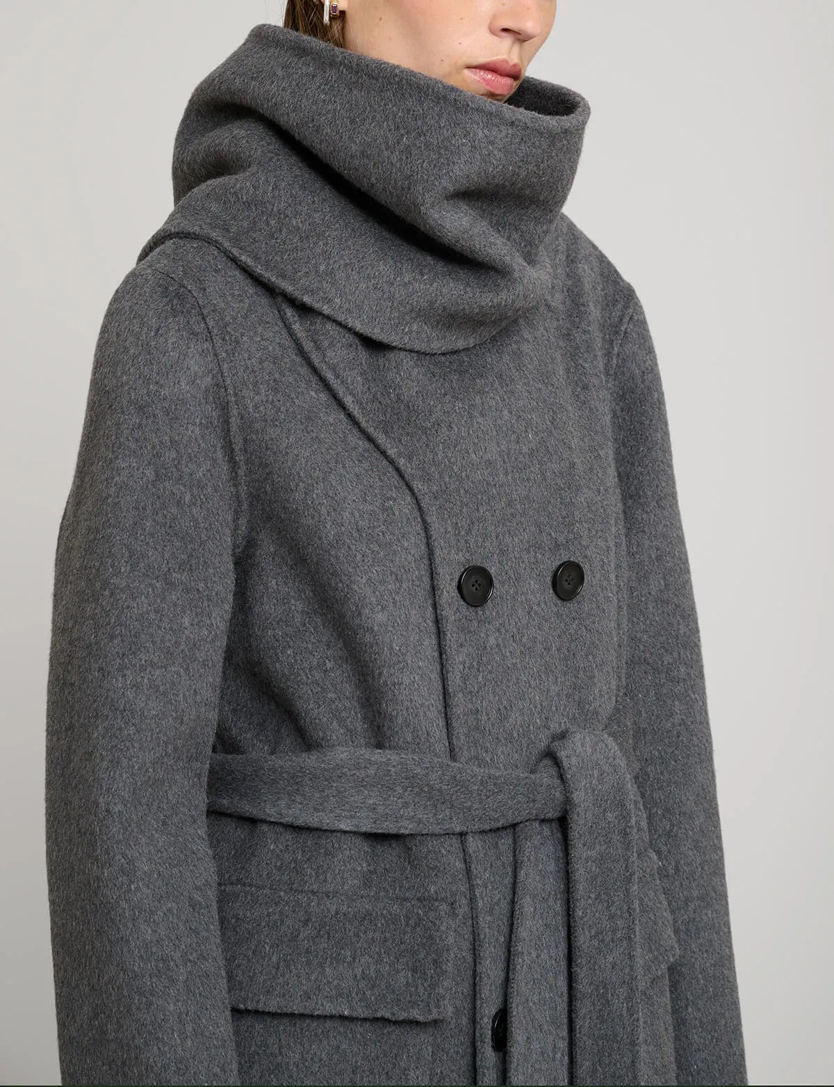 Grey Scarf Wool Coat