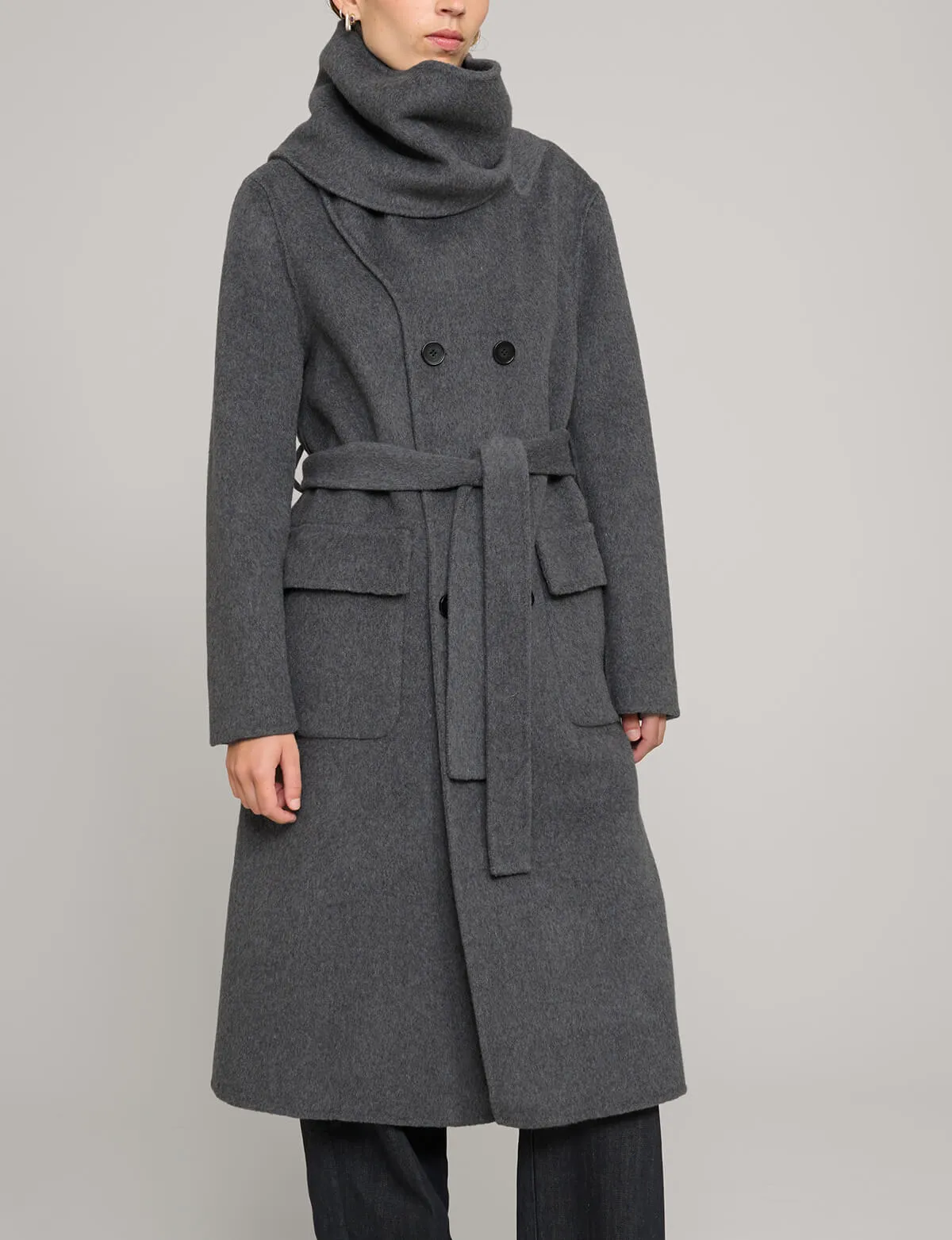 Grey Scarf Wool Coat