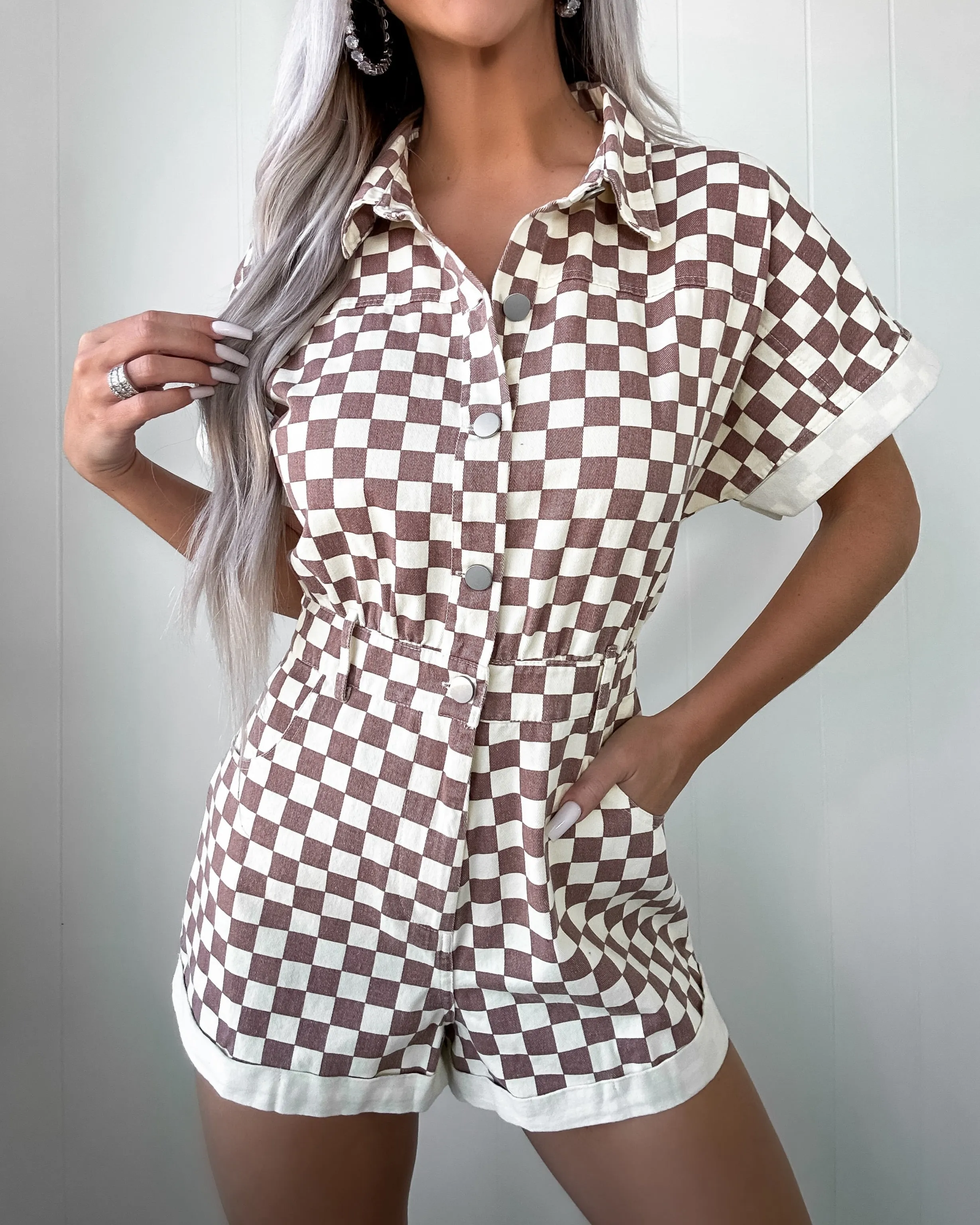 Gridiron Style Checkered Romper - Maroon