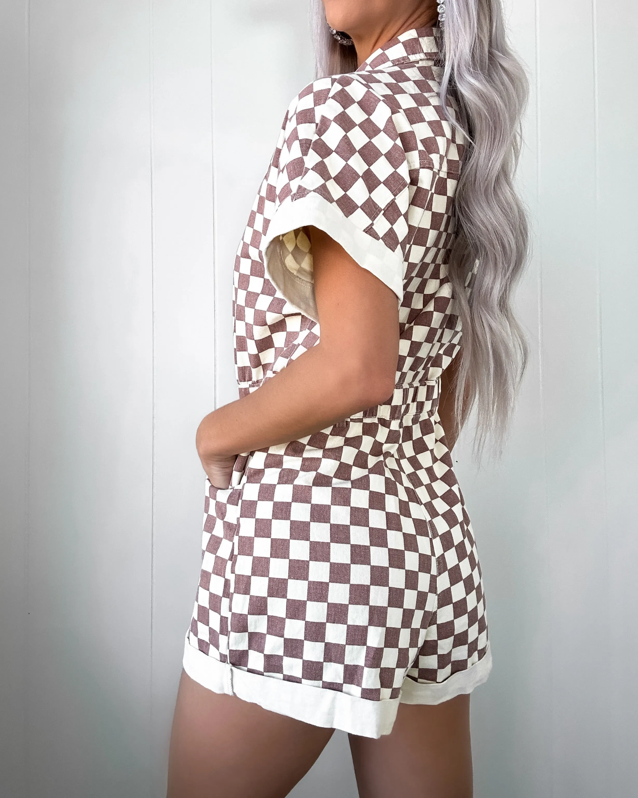 Gridiron Style Checkered Romper - Maroon