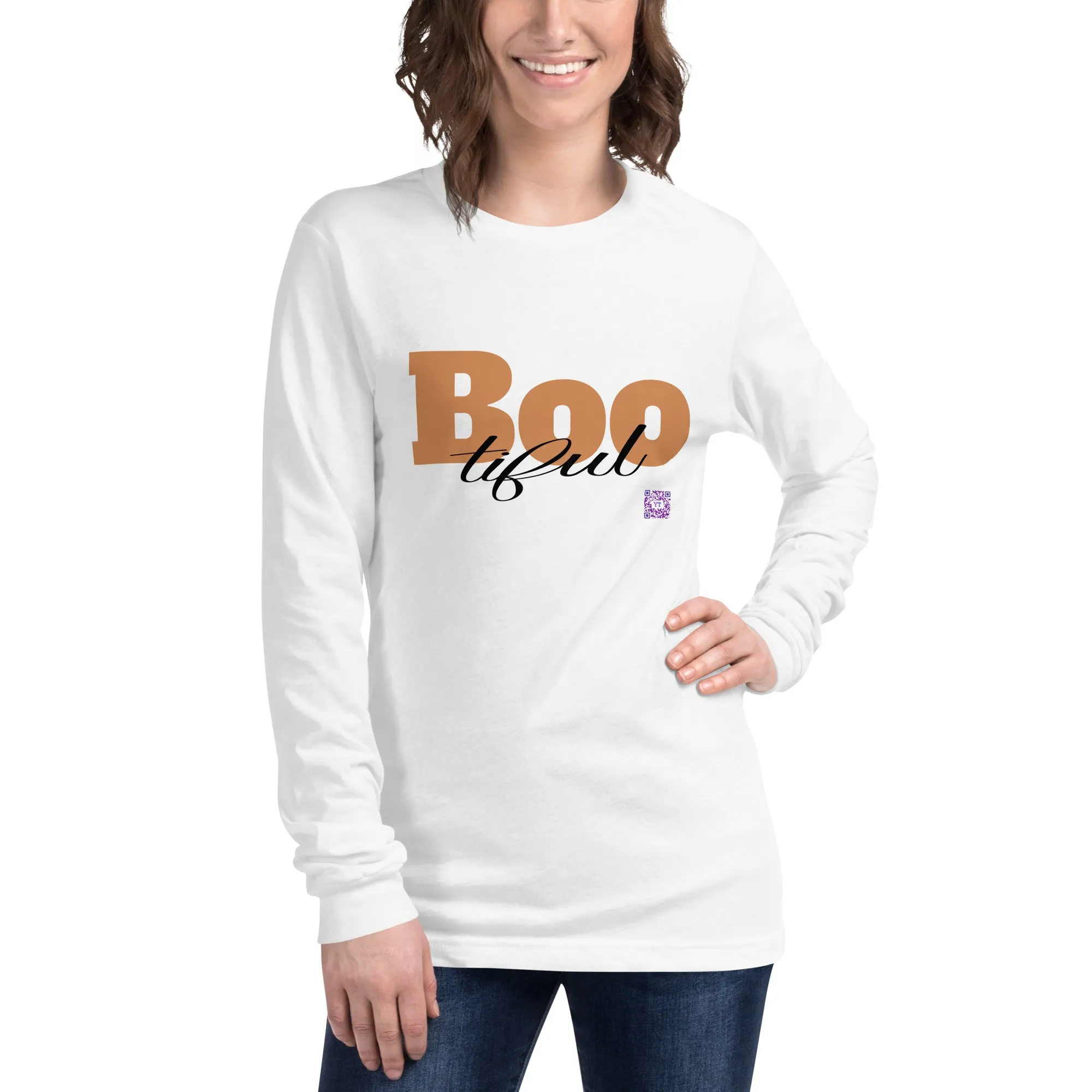 Halloween Boo Long Sleeve T-Shirt, Cute Fall Apparel, Creative Halloween Shirt, Autumn Themed Shirt, Trendy Long Sleeve Tee, Ghost Shirt