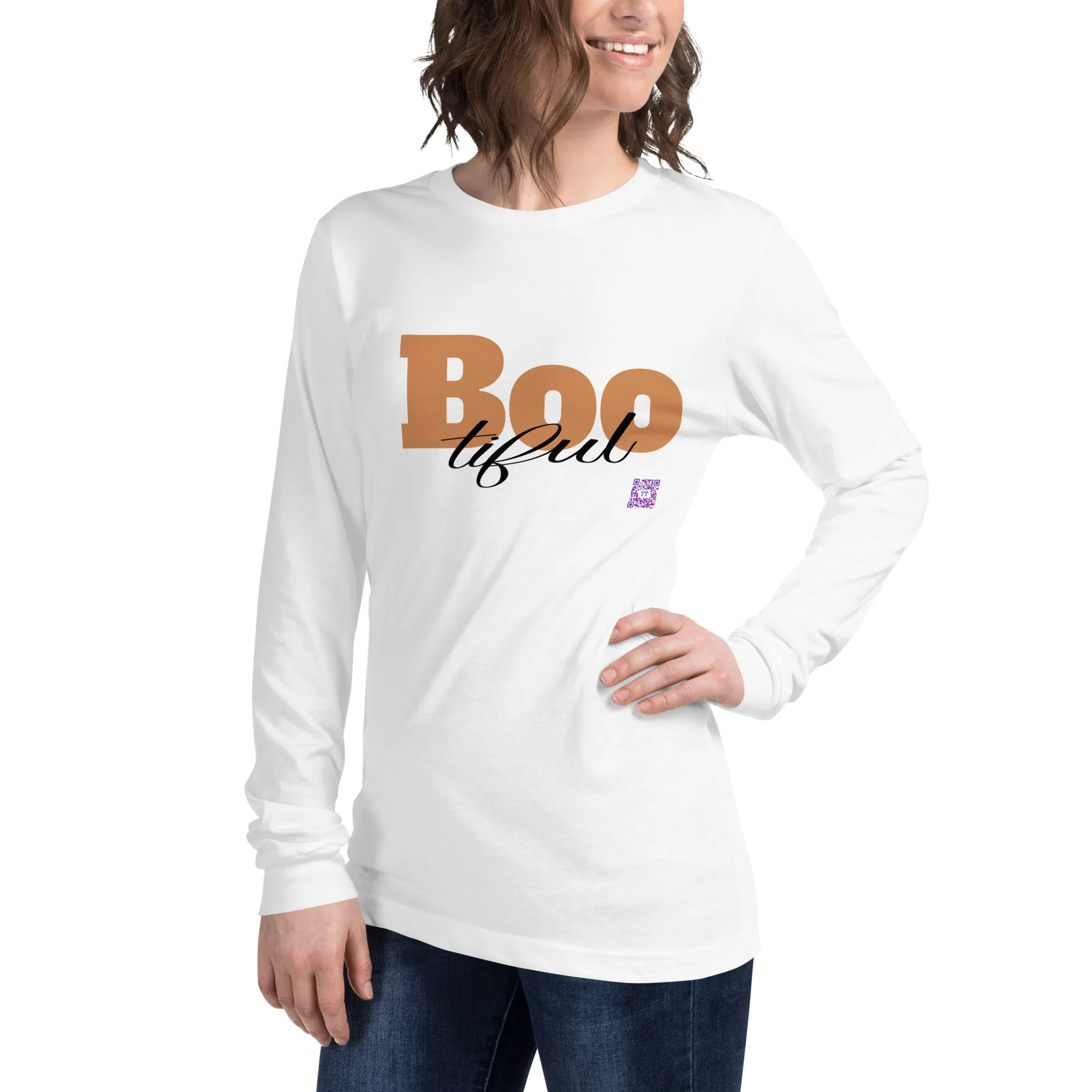 Halloween Boo Long Sleeve T-Shirt, Cute Fall Apparel, Creative Halloween Shirt, Autumn Themed Shirt, Trendy Long Sleeve Tee, Ghost Shirt