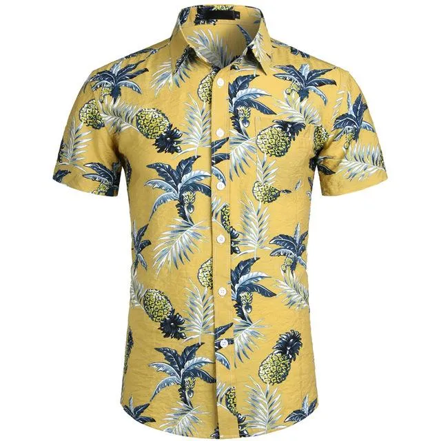 Hawaiian Shirts Mens Tropical Pink Floral Beach Shirt Summer Short Sleeve Vacation Clothing Casual Hawaii Shirt Men USA Size XXL