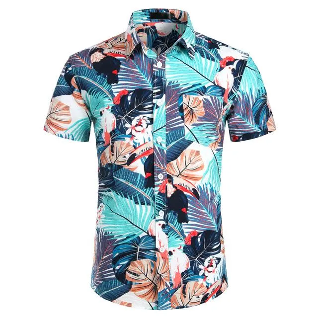 Hawaiian Shirts Mens Tropical Pink Floral Beach Shirt Summer Short Sleeve Vacation Clothing Casual Hawaii Shirt Men USA Size XXL