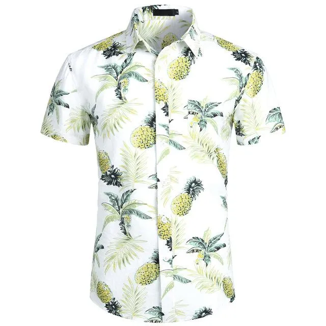 Hawaiian Shirts Mens Tropical Pink Floral Beach Shirt Summer Short Sleeve Vacation Clothing Casual Hawaii Shirt Men USA Size XXL