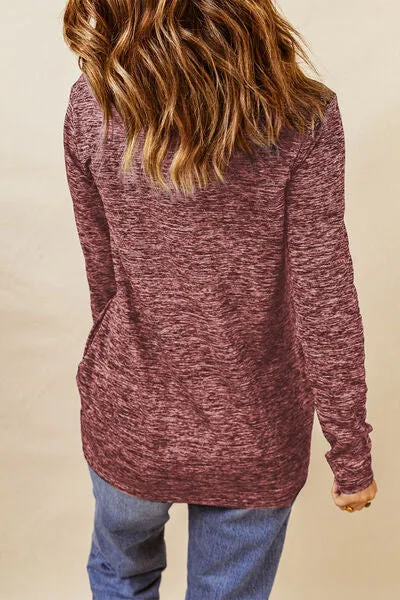 Heathered Drawstring Mock Neck Sweatshirt