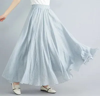 High Quality Cotton Linen Maxi Skirt Womens Casual Elastic High Waist Pleated A-Line Beach Skirts Boho Saia Feminina Faldas Jupe