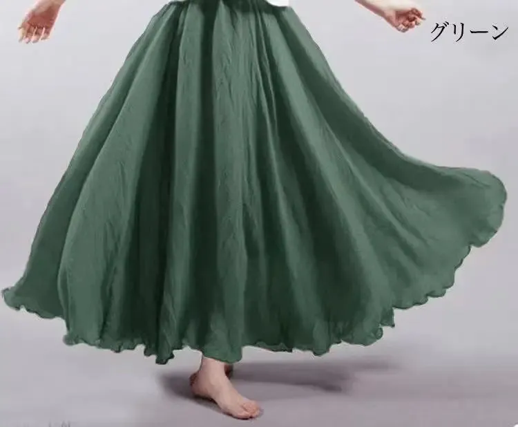 High Quality Cotton Linen Maxi Skirt Womens Casual Elastic High Waist Pleated A-Line Beach Skirts Boho Saia Feminina Faldas Jupe