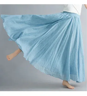 High Quality Cotton Linen Maxi Skirt Womens Casual Elastic High Waist Pleated A-Line Beach Skirts Boho Saia Feminina Faldas Jupe