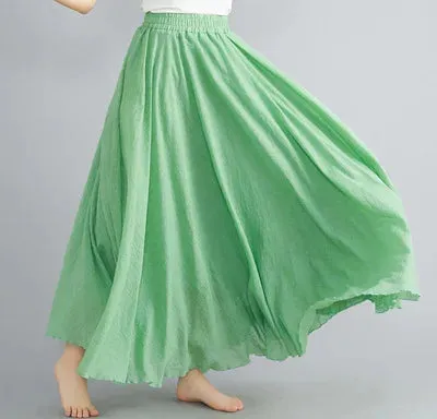 High Quality Cotton Linen Maxi Skirt Womens Casual Elastic High Waist Pleated A-Line Beach Skirts Boho Saia Feminina Faldas Jupe