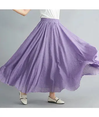 High Quality Cotton Linen Maxi Skirt Womens Casual Elastic High Waist Pleated A-Line Beach Skirts Boho Saia Feminina Faldas Jupe