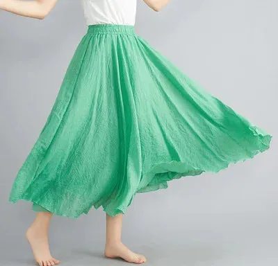 High Quality Cotton Linen Maxi Skirt Womens Casual Elastic High Waist Pleated A-Line Beach Skirts Boho Saia Feminina Faldas Jupe