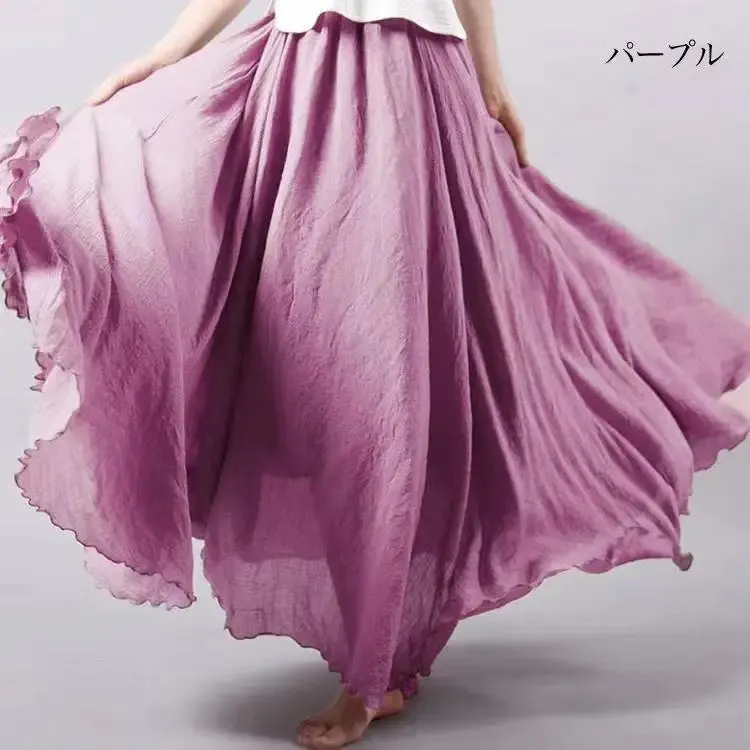 High Quality Cotton Linen Maxi Skirt Womens Casual Elastic High Waist Pleated A-Line Beach Skirts Boho Saia Feminina Faldas Jupe