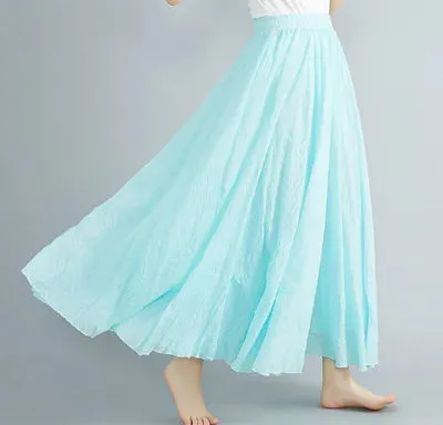 High Quality Cotton Linen Maxi Skirt Womens Casual Elastic High Waist Pleated A-Line Beach Skirts Boho Saia Feminina Faldas Jupe