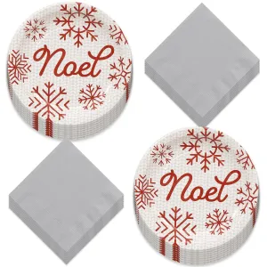 HOME & HOOPLA Christmas Holiday Sweater Pattern Noel Paper Dessert Plates and Beverage Napkins