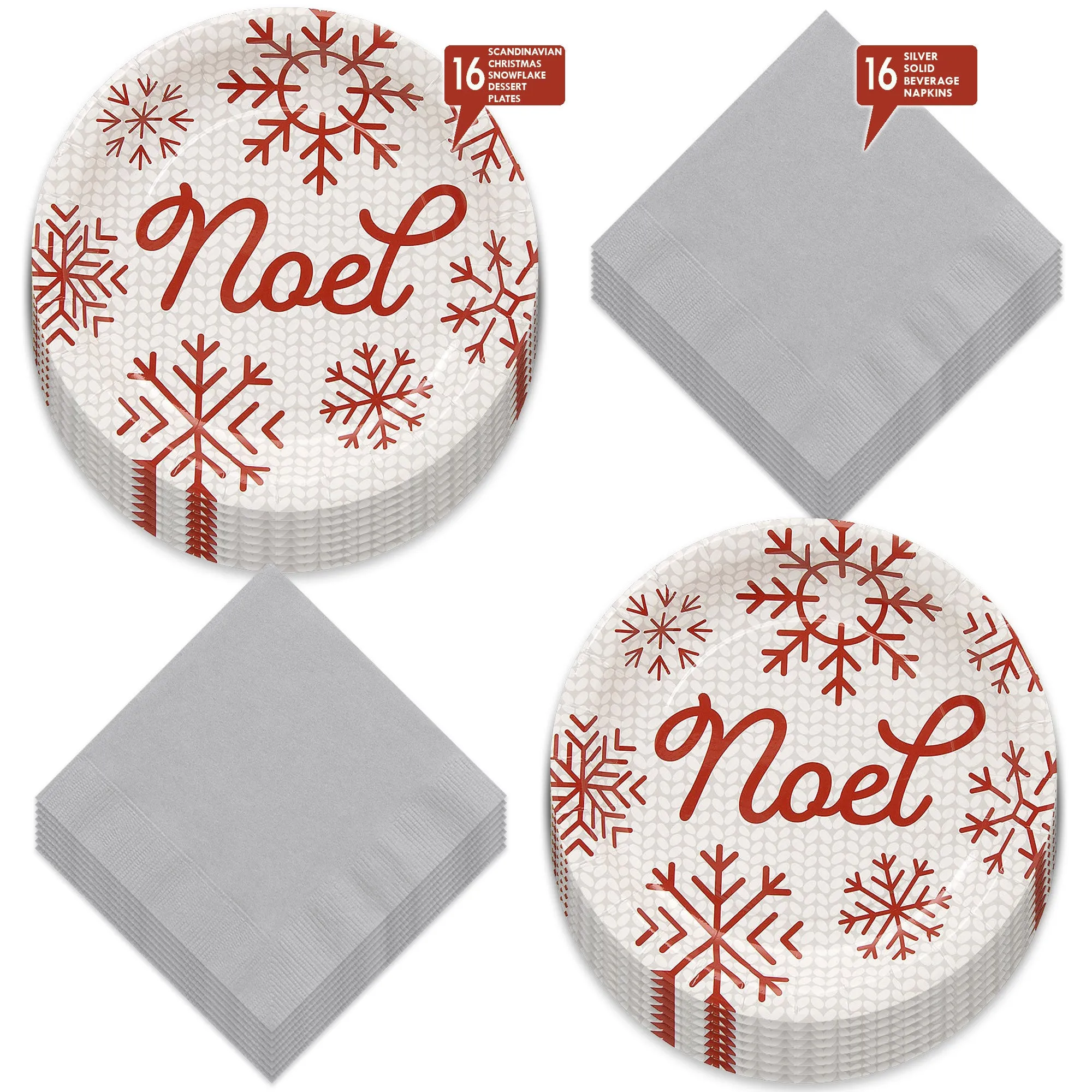 HOME & HOOPLA Christmas Holiday Sweater Pattern Noel Paper Dessert Plates and Beverage Napkins