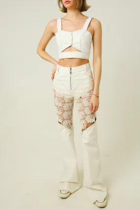 Jeans with white lace inserts