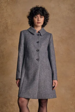 JM AIMEE TWEED COAT - DENIM HERRINGBONE