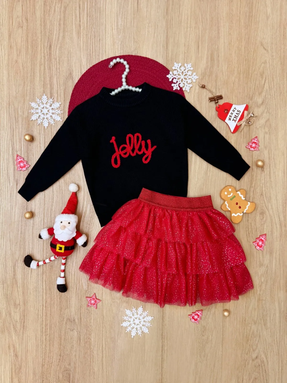 Jolly Embroidered Sweater and Glitter Tutu Skirt Set